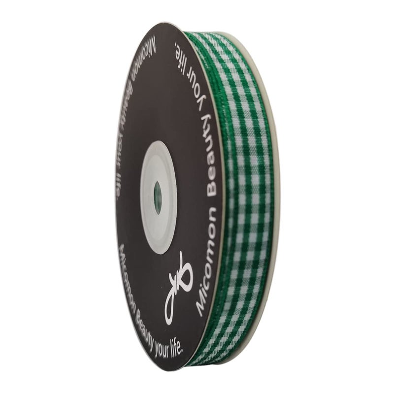 Micomon Green Gingham Plaid Checked Christmas Ribbon 25 Yard Each Roll 100% Polyester (3/8", Green) - Image 2